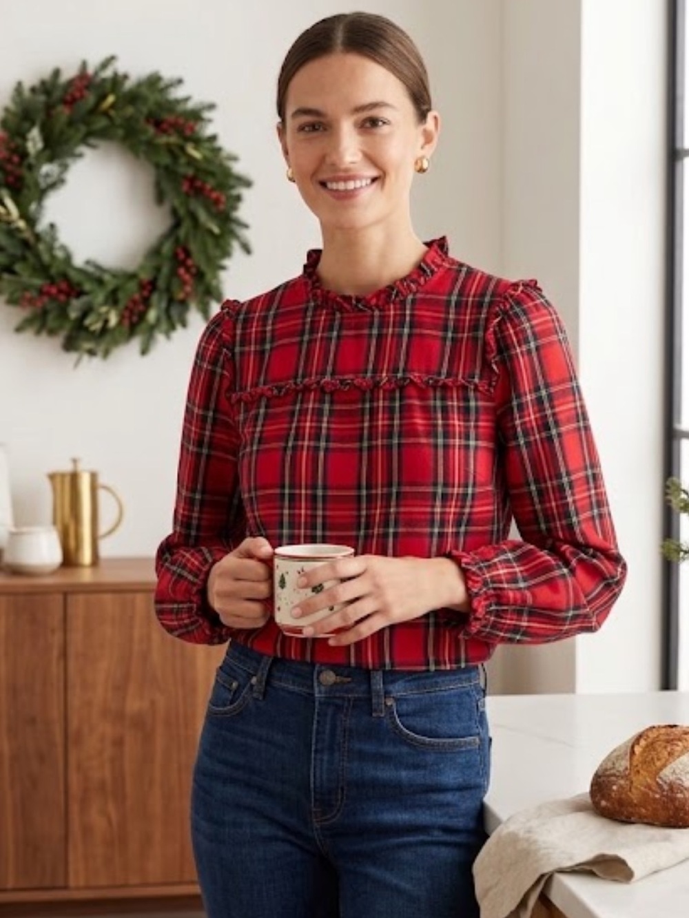 J.Crew Tartan Plaid Ruffle Top Cotton Poplin XXS Preppy Cottagecore
Y